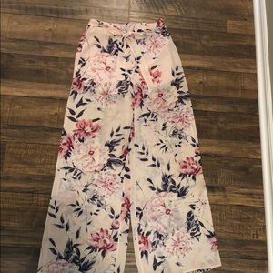 Blush floral pants with tie waist